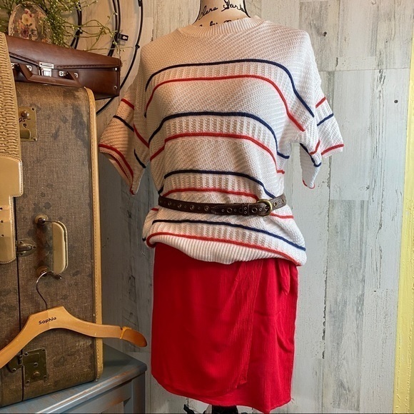 Vintage Red White Blue Multi Textured Sweater - Picture 5 of 6